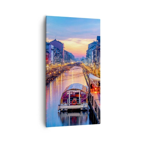 Lærredstryk - Billede på lærred - En aften med lys og sjov - 55x100 cm