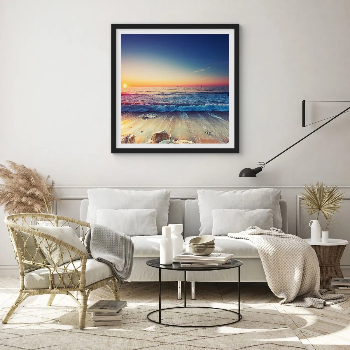 Plakat i sort ramme - Og hvad er der bag horisonten? - 30x30 cm