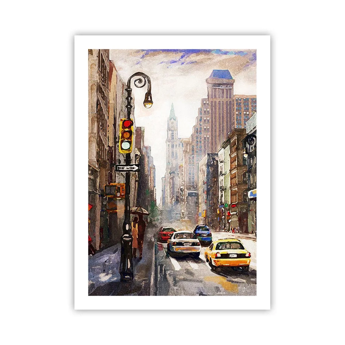 Plakat - New York - også farverig i regnvejr - 50x70 cm