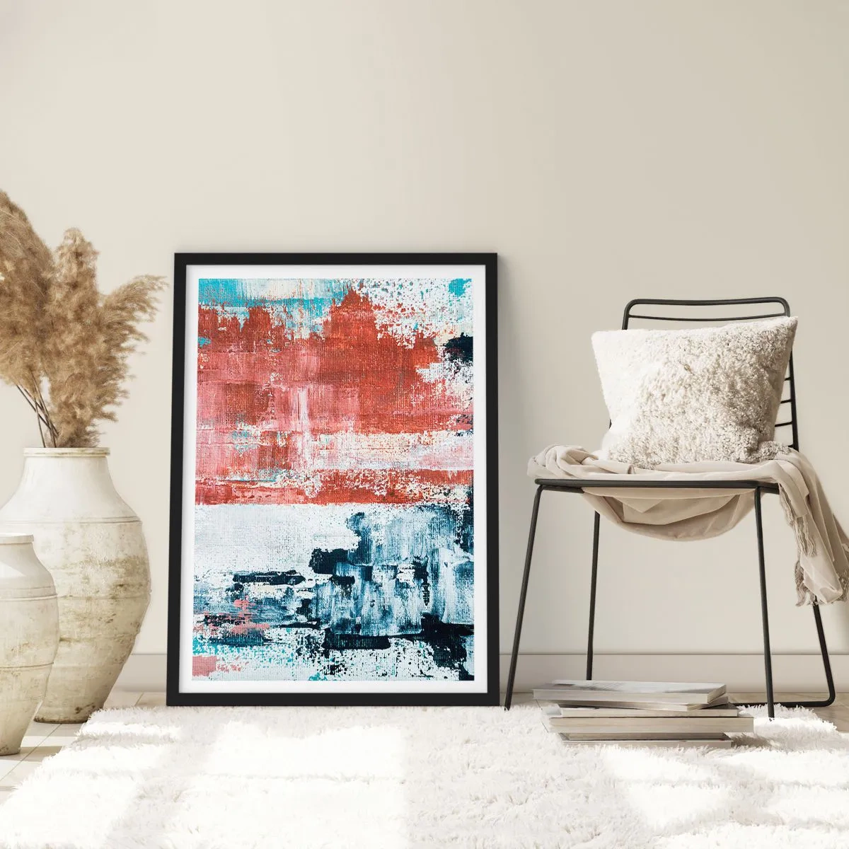 Plakat i sort ramme - Abstrakt halvt og halvt - 40x50 cm