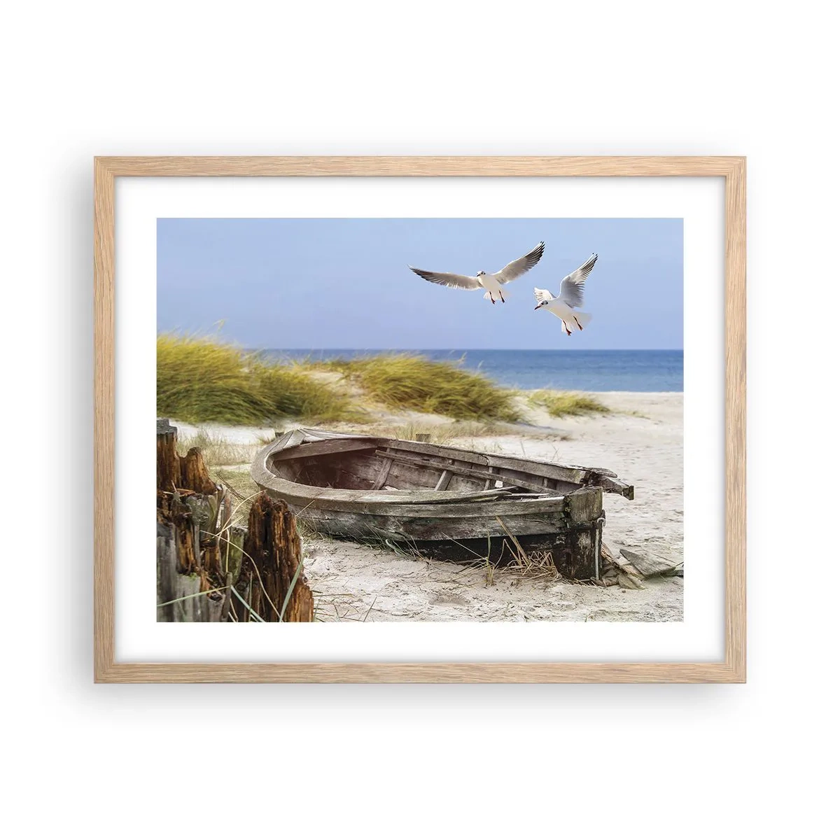 Plakat i ramme af lyst egetræ - Badet i vinden - 50x40 cm
