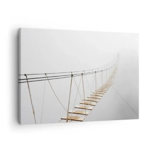 Lærredstryk - Billede på lærred - En hængebro i tågen fra et minimalistisk perspektiv - 70x50cm - Hvor vil det føre dig hen? - Moderne vægdekoration til stue og soveværelse ARTTOR