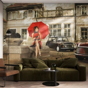 Fototapet Premium Sand - En mini-sentimental rejse - Kvinde, Arkitektur, Bil - 500x350 cm