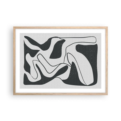 Plakat i ramme af lyst egetræ - Abstrakt leg i en labyrint - 70x50 cm