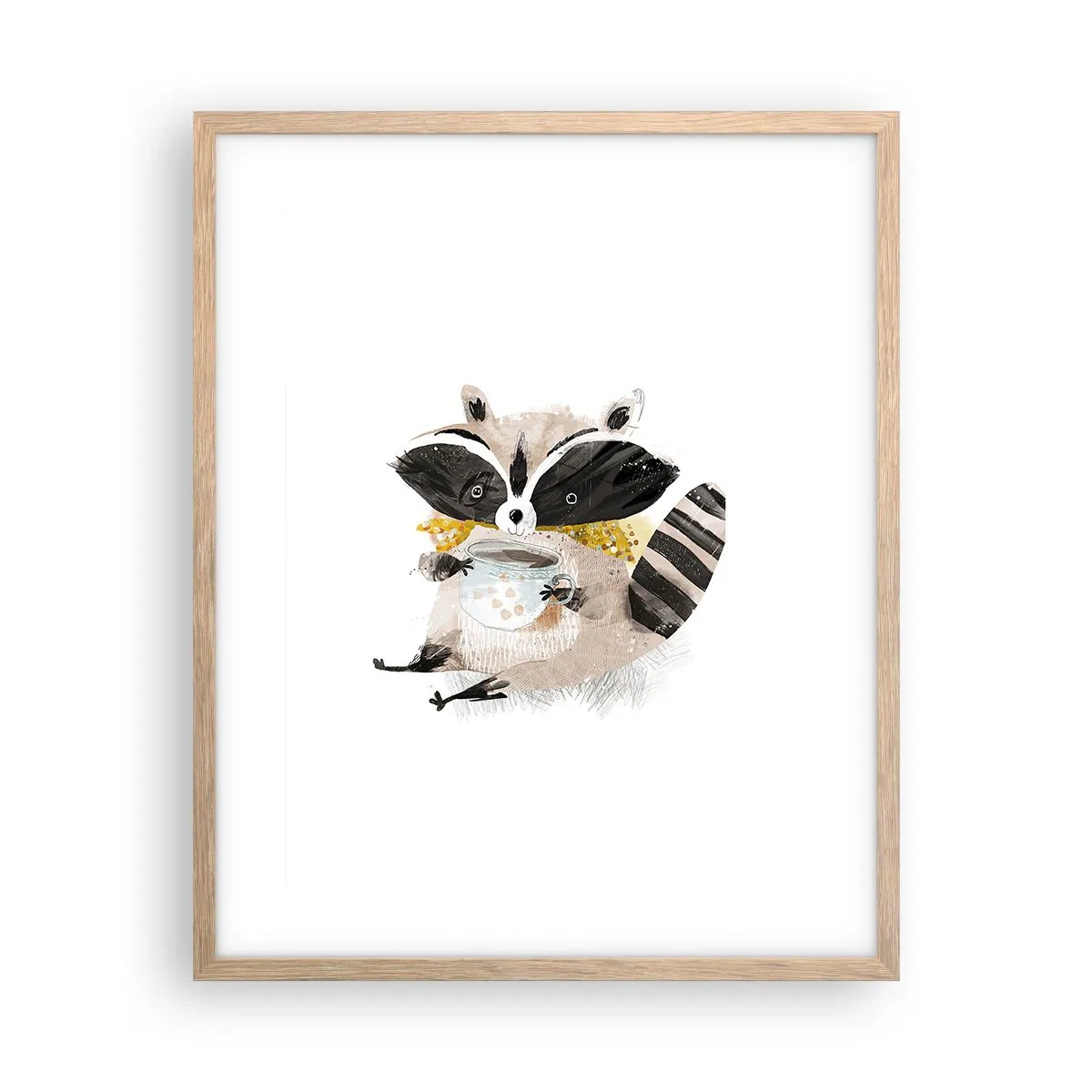 Plakat i ramme af lyst egetræ - Min ven vaskebjørnen - 40x50 cm
