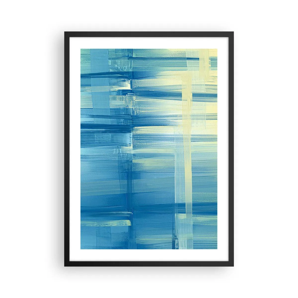 Plakat i sort ramme - Abstrakt komposition i nuancer af blå og gul - 50x70cm - Komposition i turkis - Moderne vægdekoration til stue og soveværelse ARTTOR