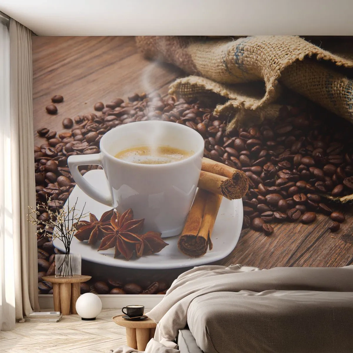 Fototapet Selvklæbende Deluxe Sticker - Krydret smag og aroma - Gastronomi, Kaffe, Kanel - 100x70 cm