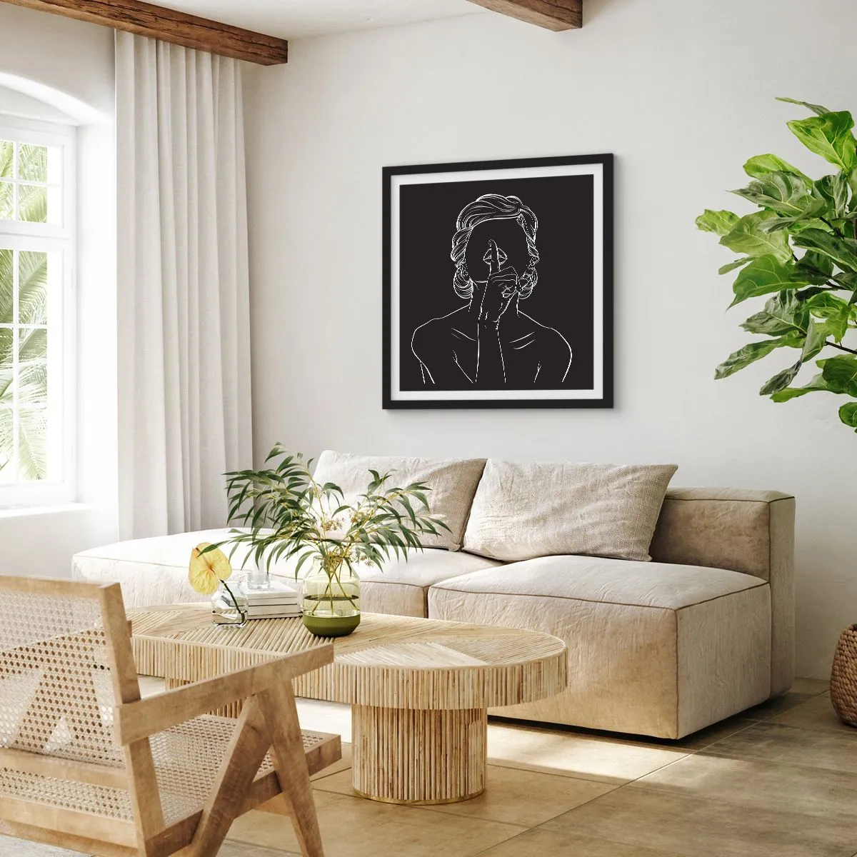 Plakat i sort ramme - Skønhed blomstrer i stilhed - 30x30 cm