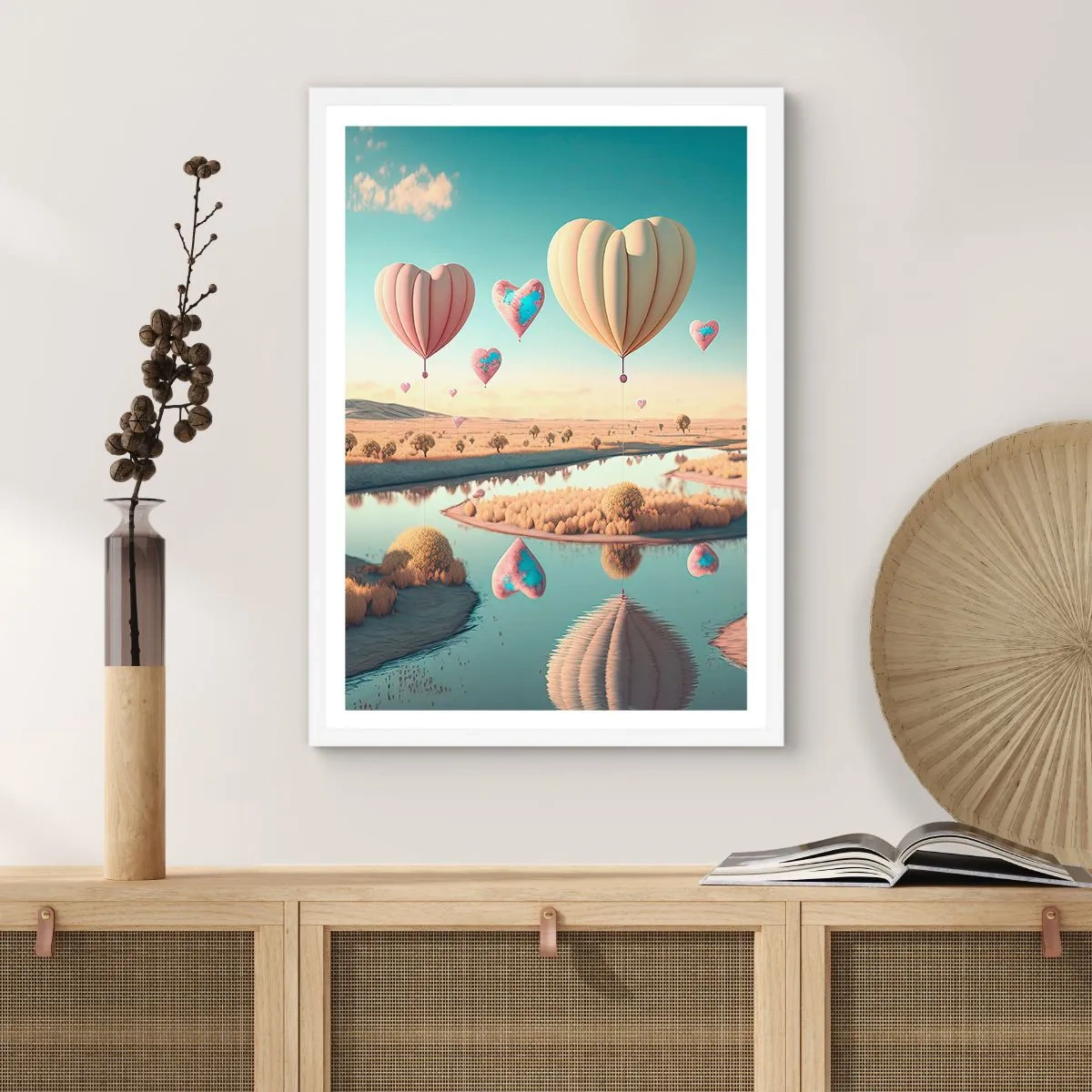 Plakat i hvid ramme - Kærlighed lader dig svæve - 70x100 cm