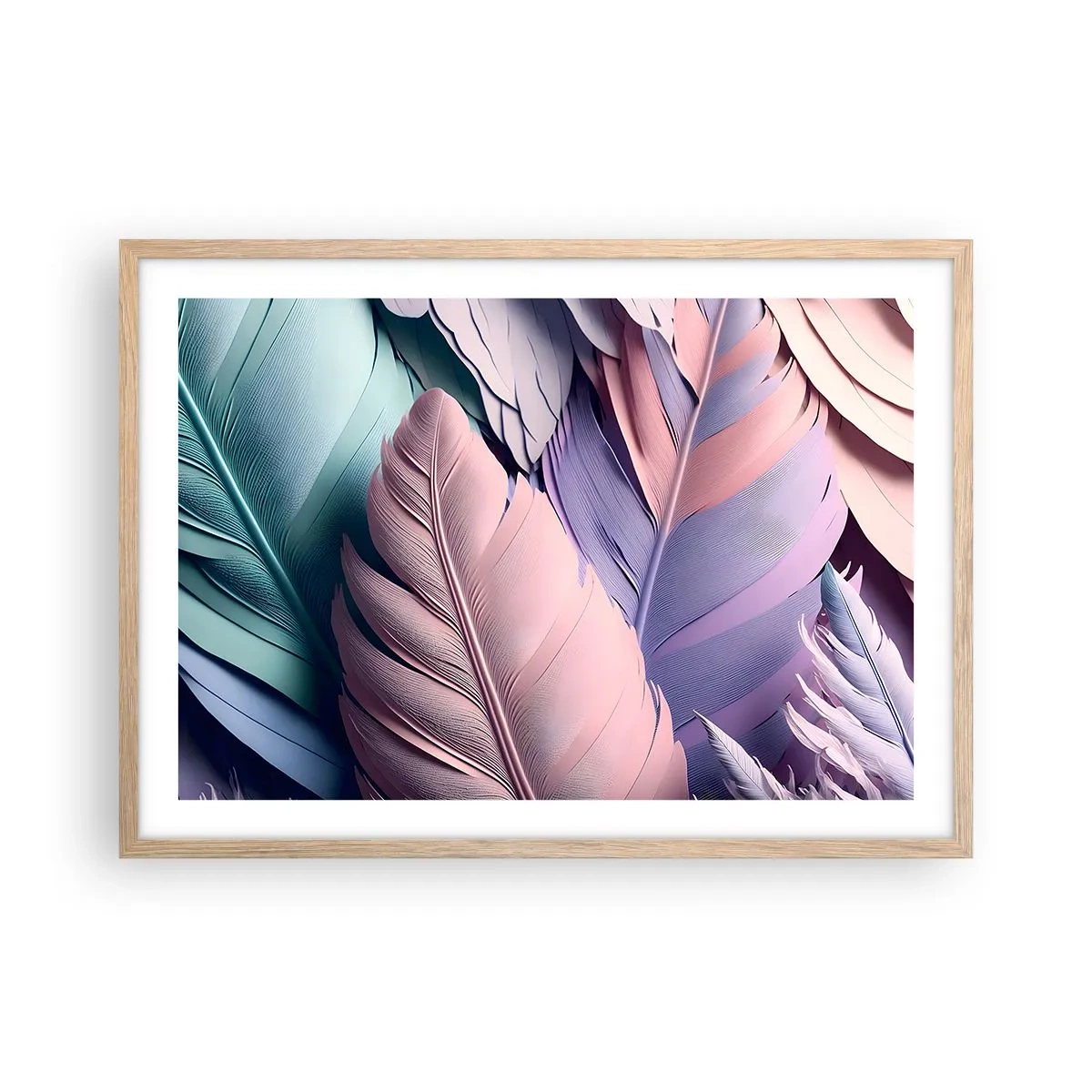 Plakat i ramme af lyst egetræ - Chik fugl - 70x50 cm