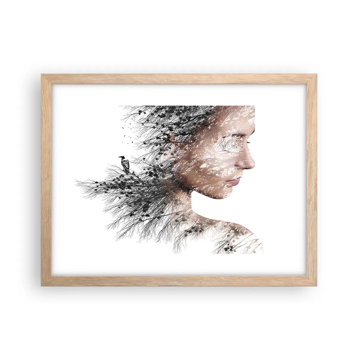 Plakat i ramme af lyst egetræ - Skovens ånd - 40x30 cm