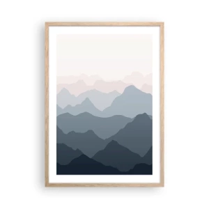 Plakat i ramme af lyst egetræ - Bølger af bjerge - 50x70 cm