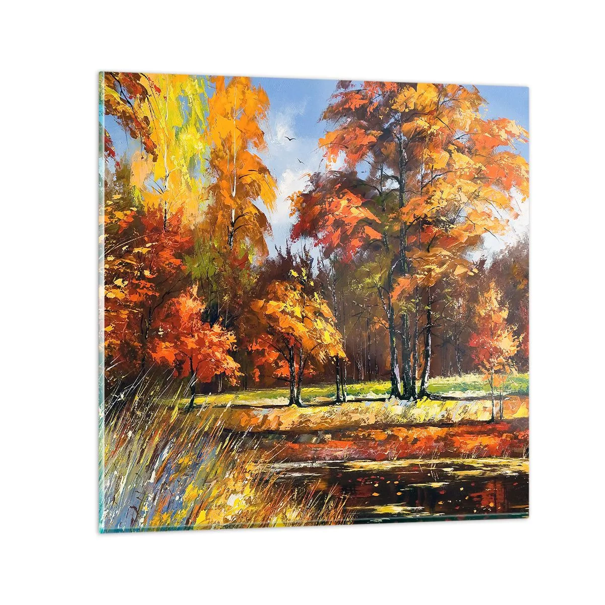 Billede på glas - Landskab i guld og bronze - 40x40 cm