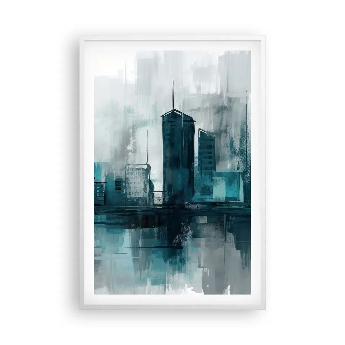 Plakat i hvid ramme - Regnfarvet by - 61x91 cm
