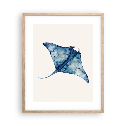 Plakat i ramme af lyst egetræ - Liv i blåt - 40x50 cm