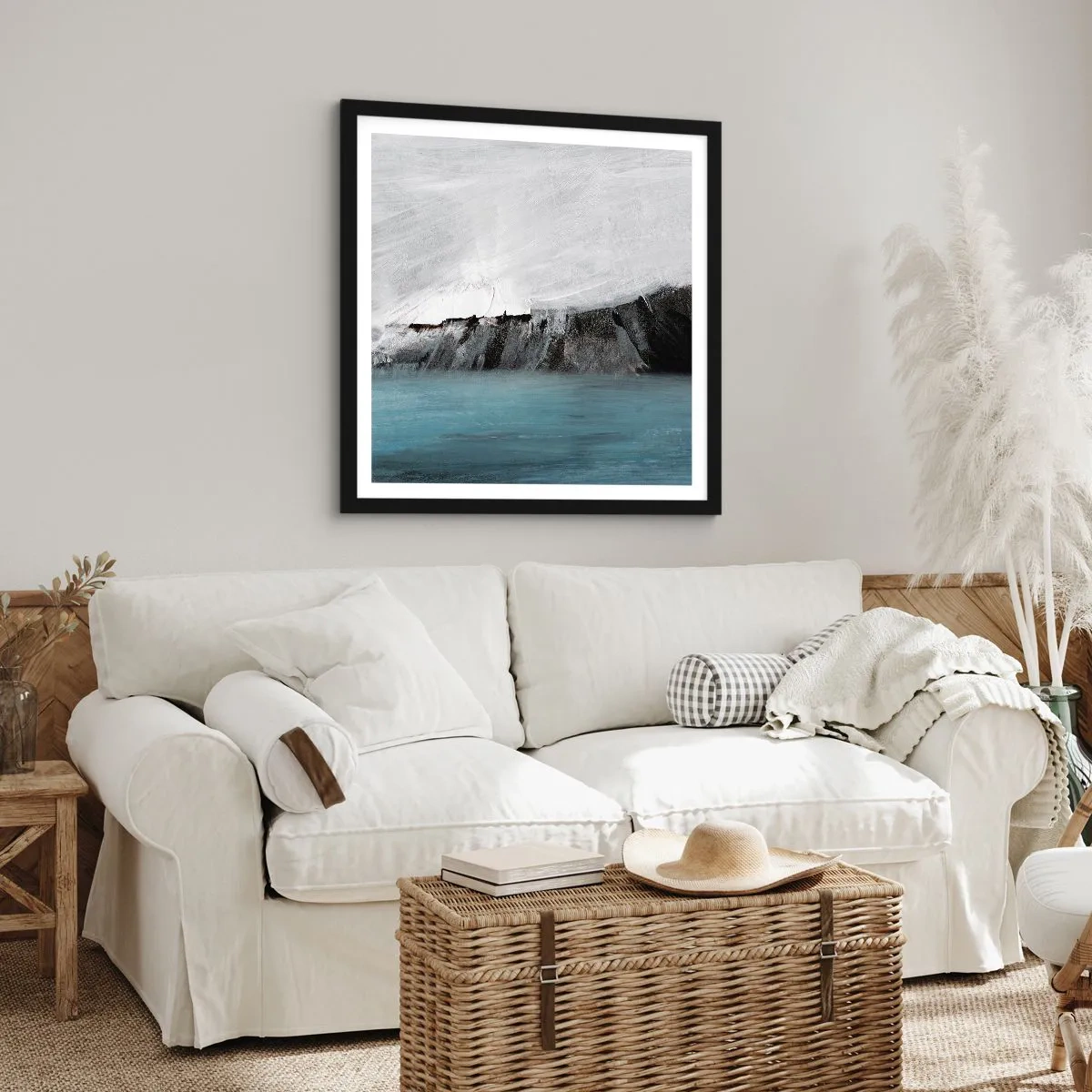 Plakat i sort ramme - Vand - jord: et sammenstød mellem elementerne - 40x40 cm