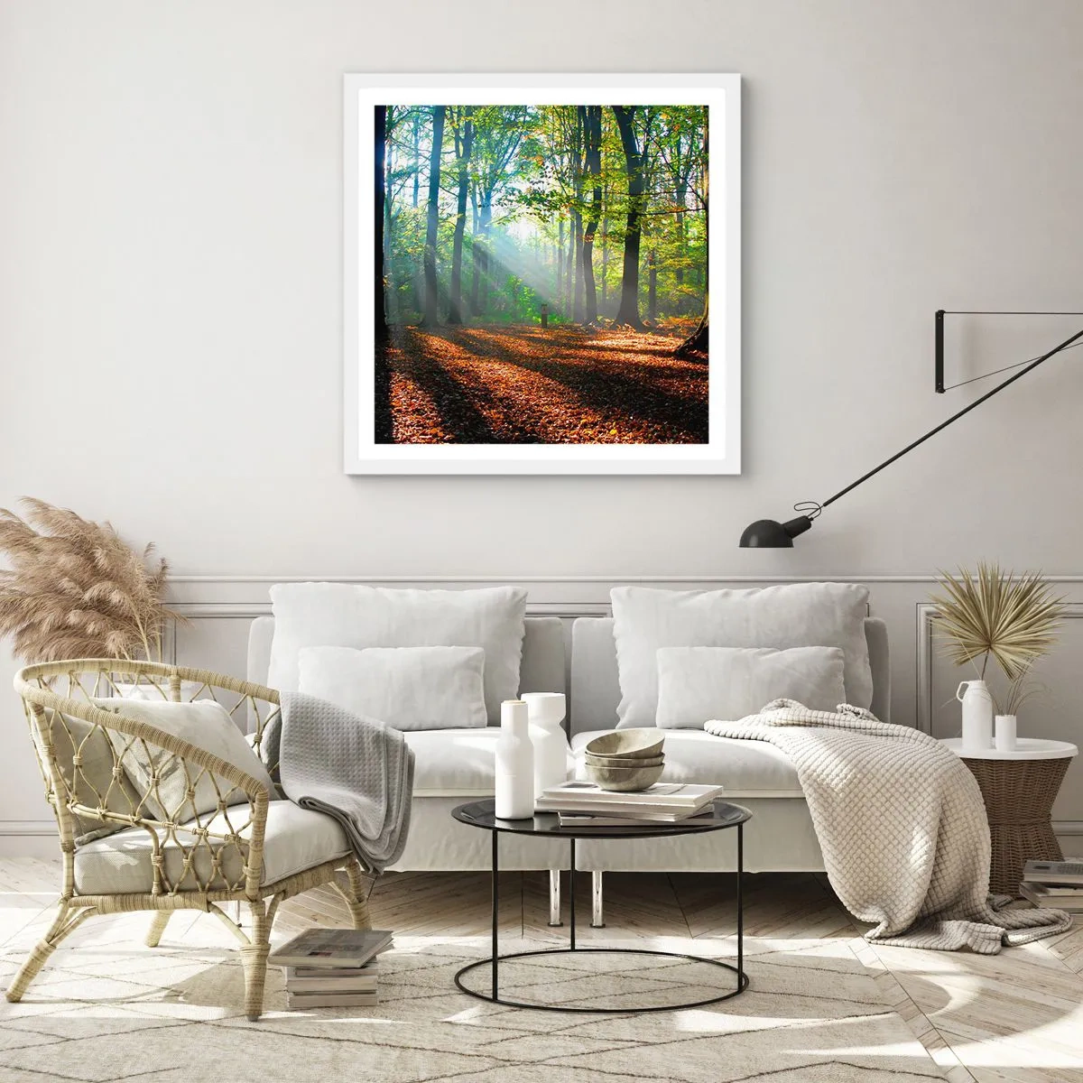 Plakat i hvid ramme - Lys og skygger - 40x40 cm