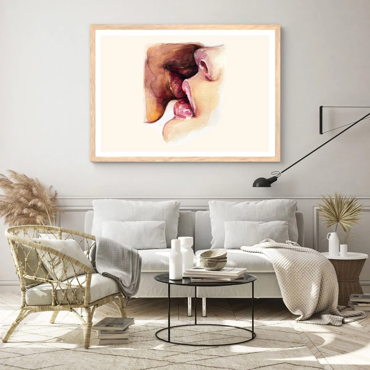 Plakat i ramme af lyst egetræ - Som nat og dag, jord og himmel - 100x70 cm