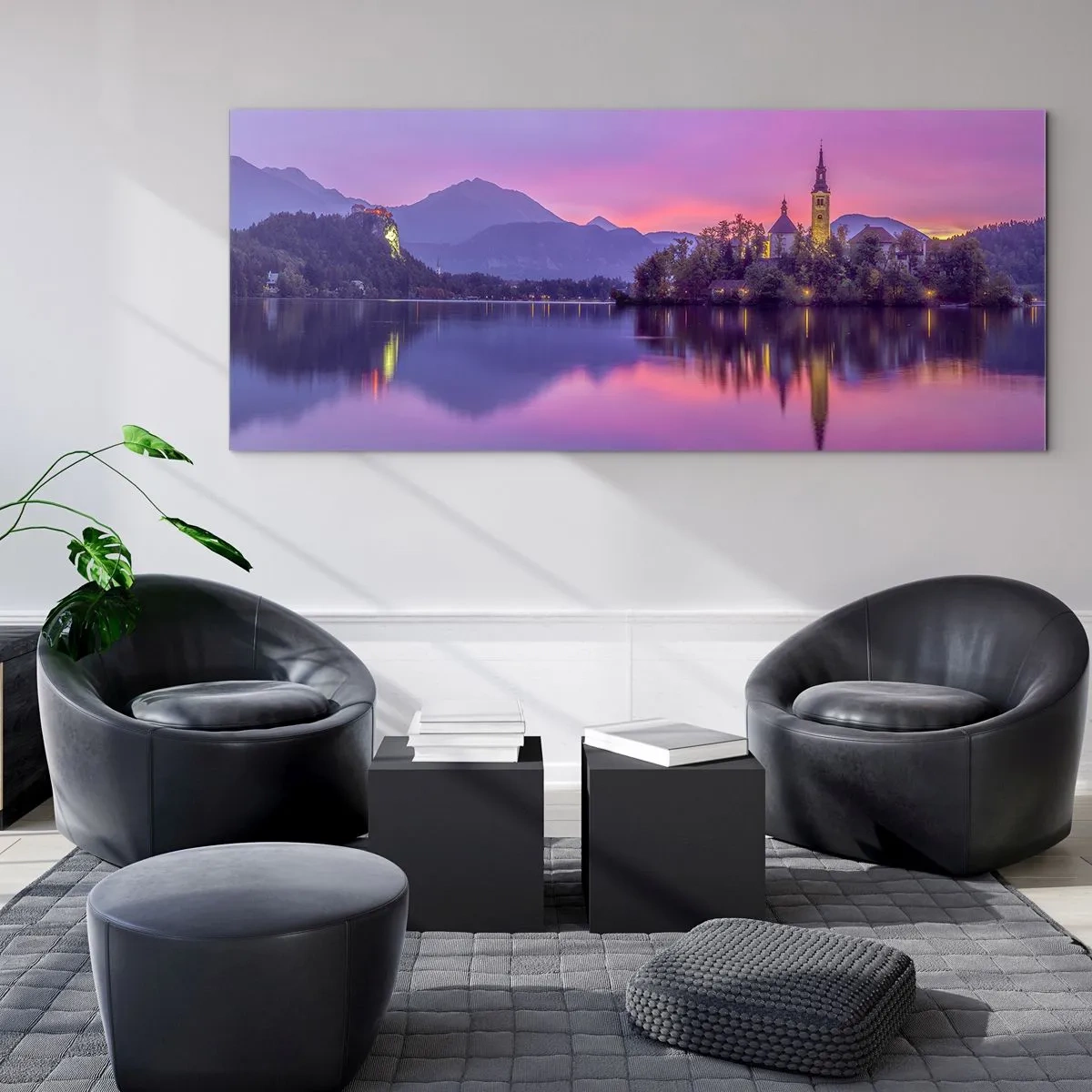 Billede på glas - Eventyrlig ø i skumringen  - 90x30 cm