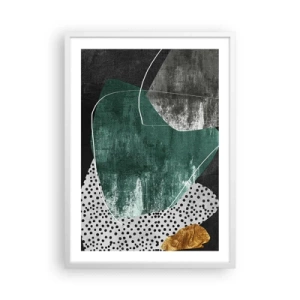 Plakat i hvid ramme - Farverig abstraktion med en guldflager - 50x70 cm