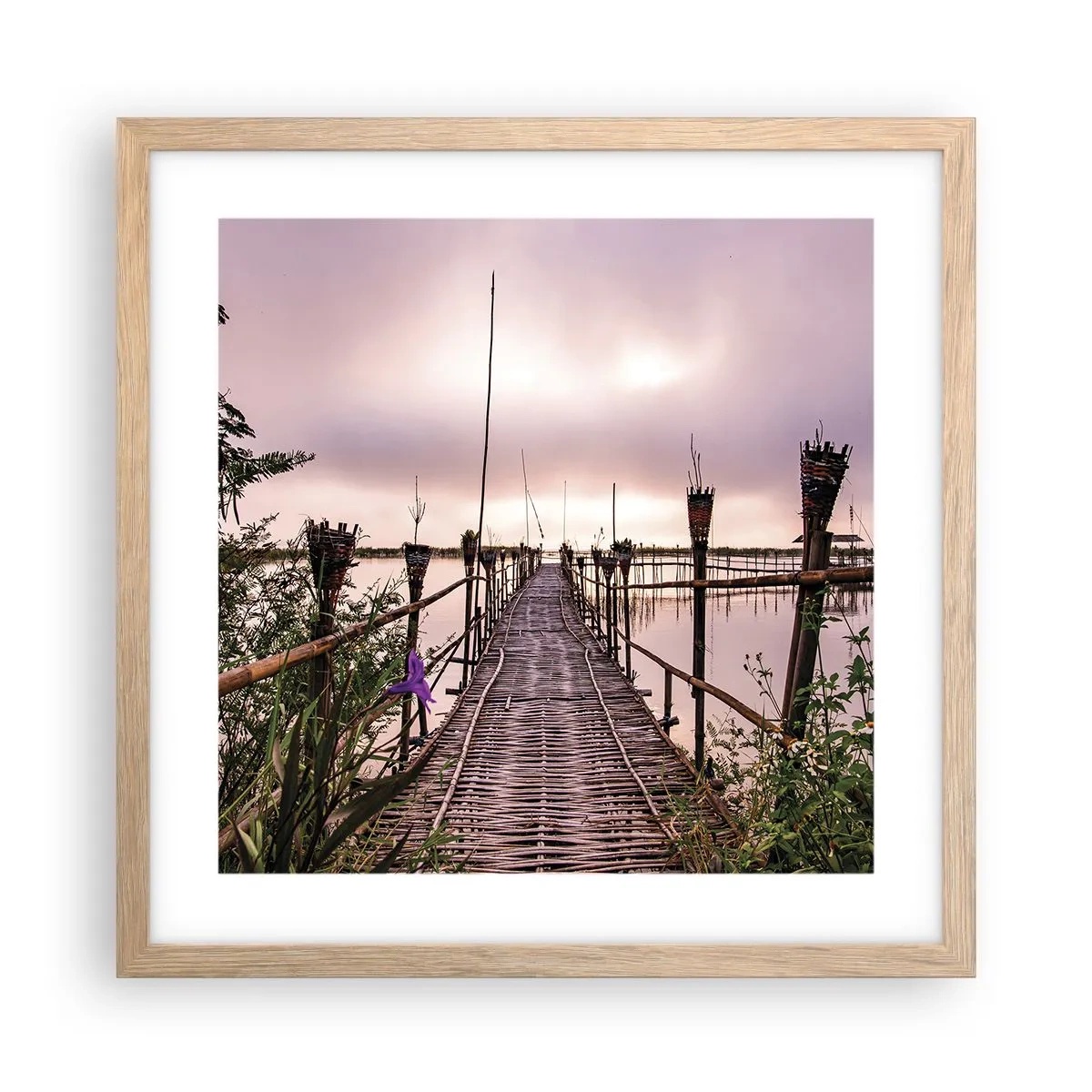Plakat i ramme af lyst egetræ - Den stille og rolige atmosfære i Asien - 40x40 cm
