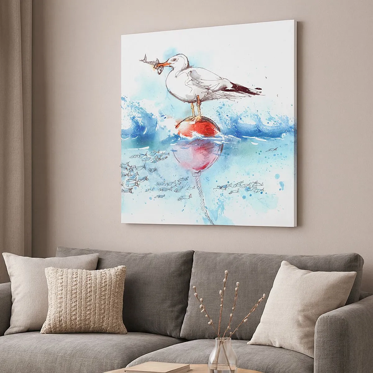 Lærredstryk - Billede på lærred - Succesfuldt fiskeri - 30x30 cm