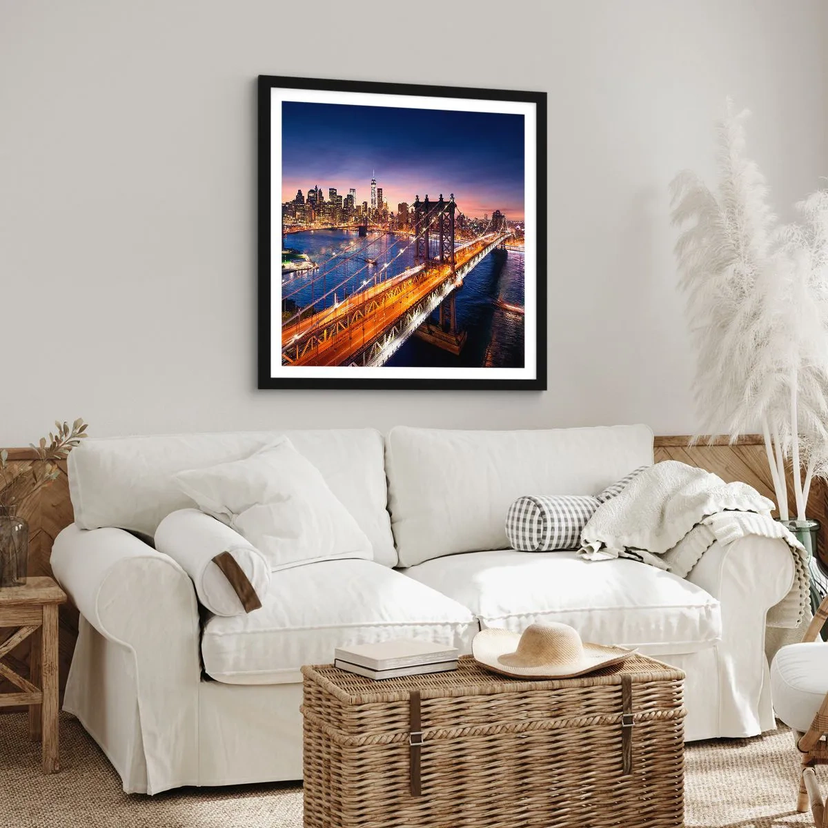 Plakat i sort ramme - En lysende bro til hjertet af byen - 30x30 cm
