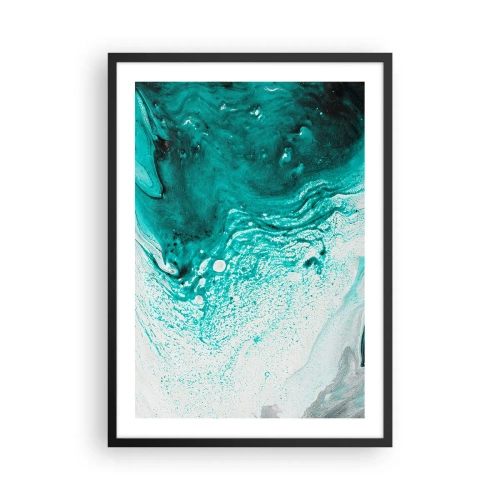 Plakat i sort ramme - Abstrakt mønster i turkis og hvid - 50x70cm - Opløses i hvidt og turkis - Moderne vægdekoration til stue og soveværelse ARTTOR