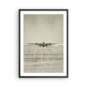 Plakat i sort ramme - Et veteranfly på landingsbanen - 50x70cm - Som altid klar - Moderne vægdekoration til stue og soveværelse ARTTOR
