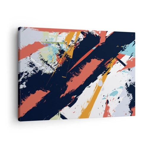 Lærredstryk - Billede på lærred - Abstrakte penselstrøg i livlige farver - 70x50cm - Dynamisk sammensætning - Moderne vægdekoration til stue og soveværelse ARTTOR