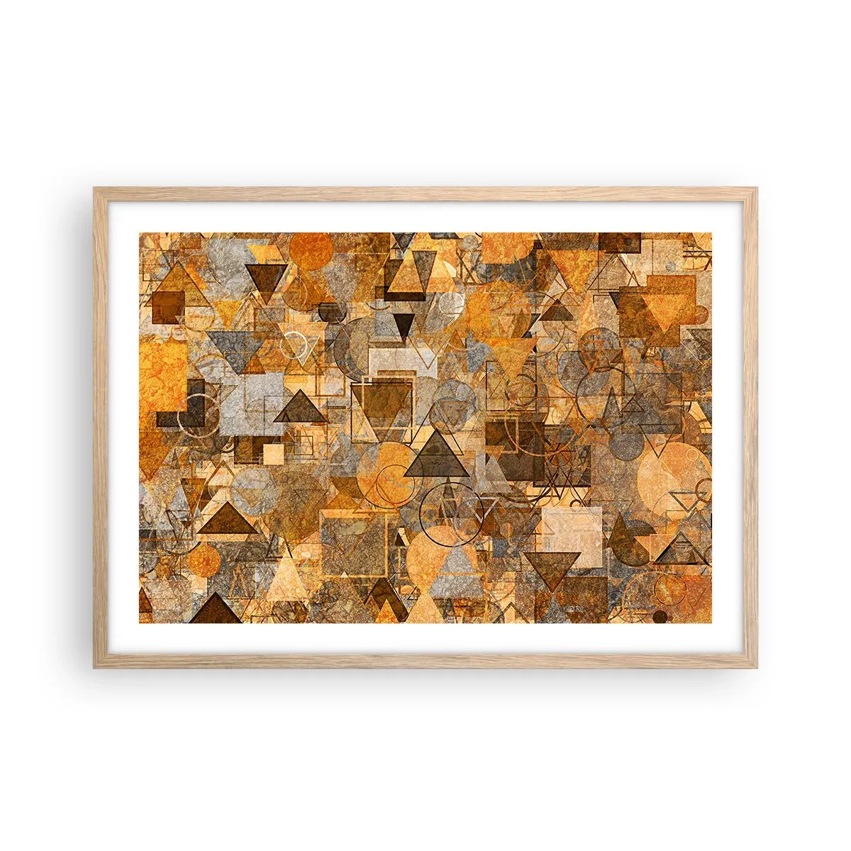 Plakat i ramme af lyst egetræ - Verden i form - 70x50 cm