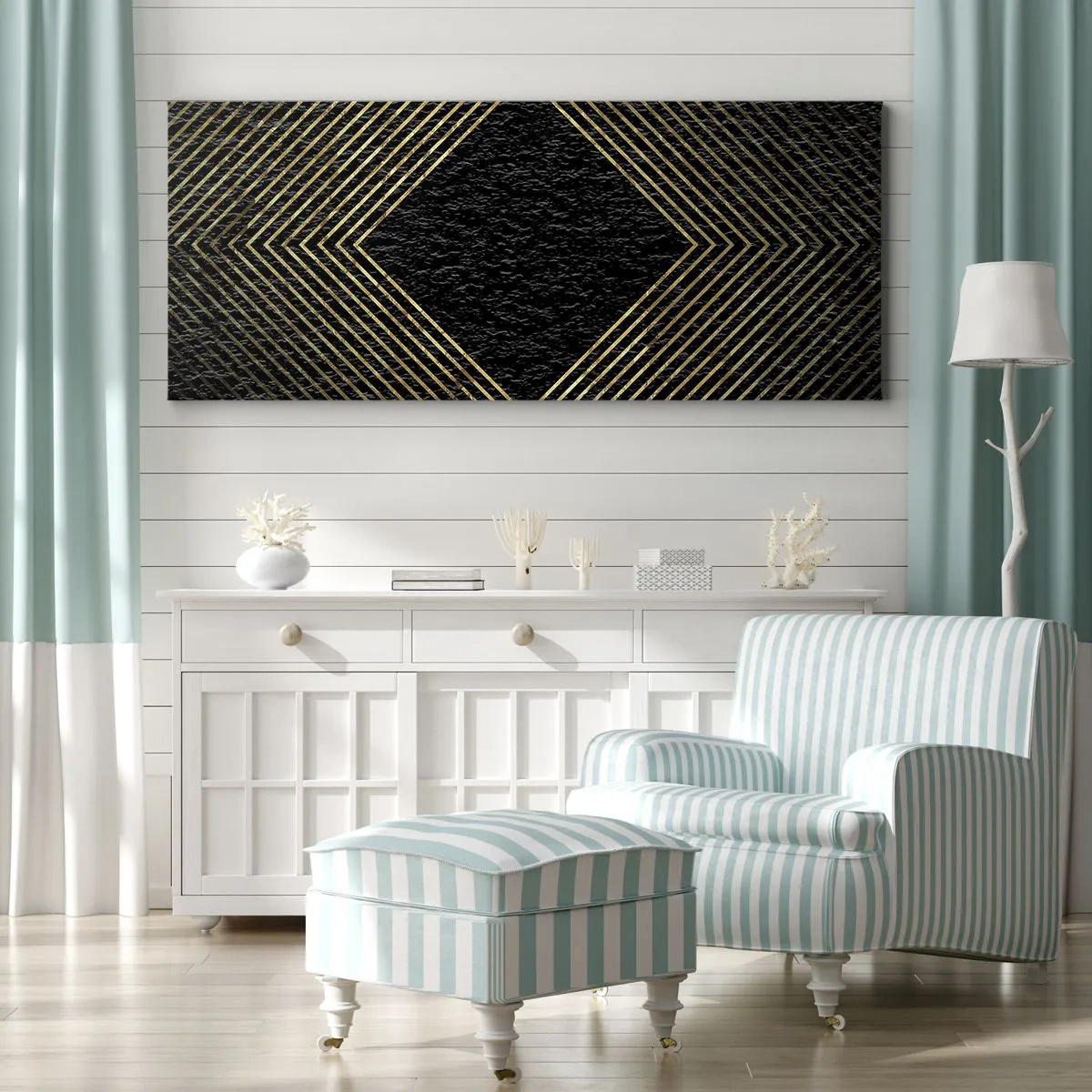 Lærredstryk - Billede på lærred - Geometri i glamour-stil - 100x40 cm