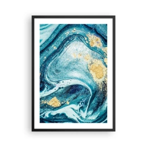 Plakat i sort ramme - Abstrakt mønster med nuancer af blå og guld - 50x70cm - Blå boblebad - Moderne vægdekoration til stue og soveværelse ARTTOR