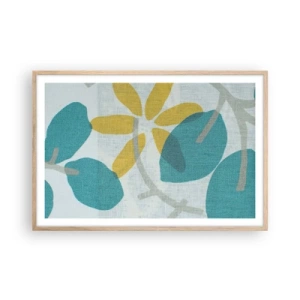 Plakat i ramme af lyst egetræ - Blandt azurblå blade - 91x61 cm