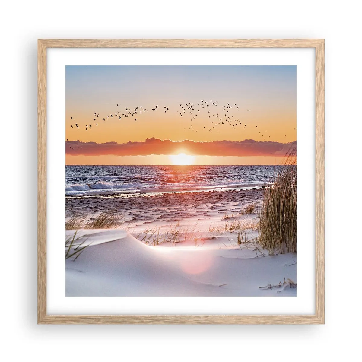 Plakat i ramme af lyst egetræ - Vandret landskab - 50x50 cm