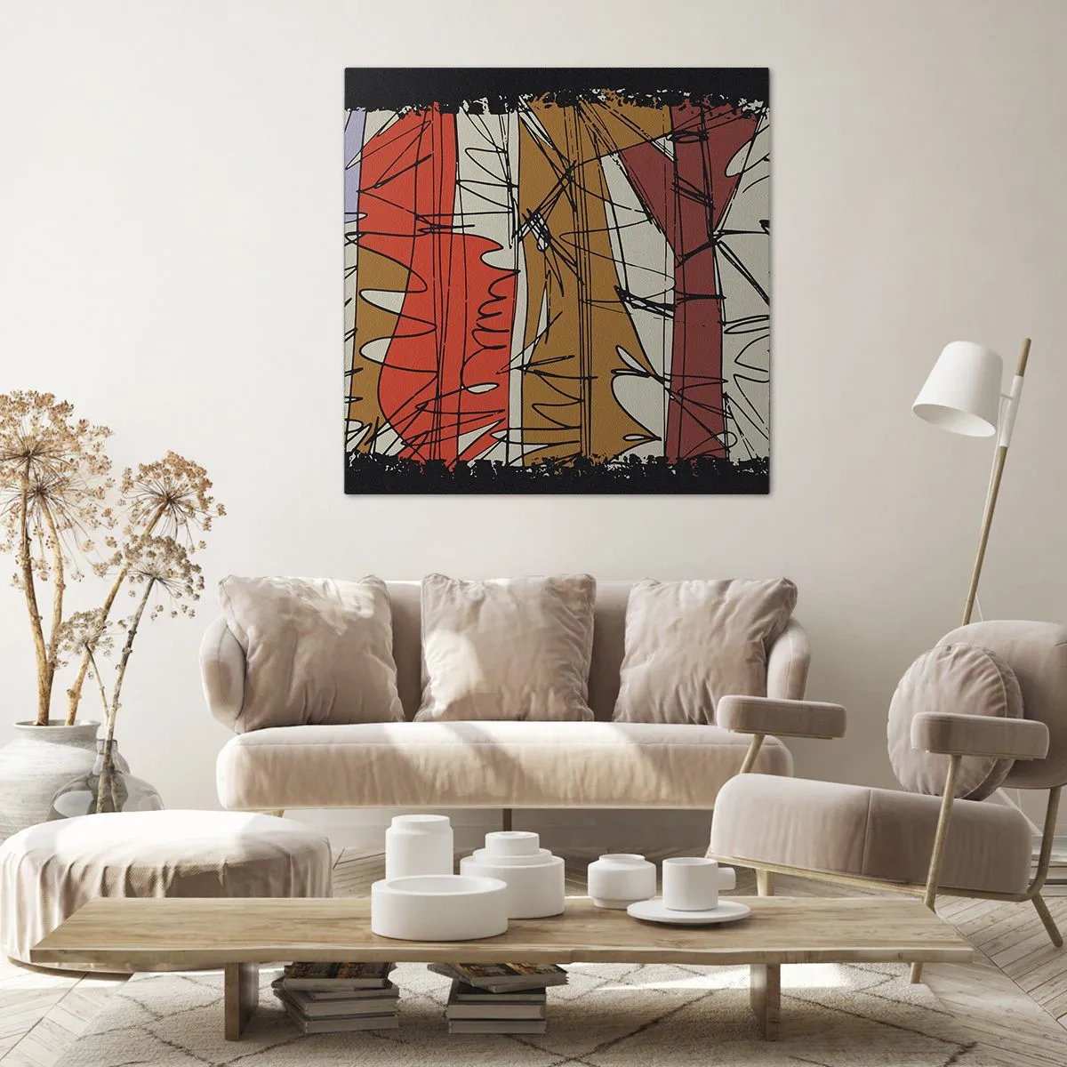 Lærredstryk - Billede på lærred - Spontan komposition - 60x60 cm