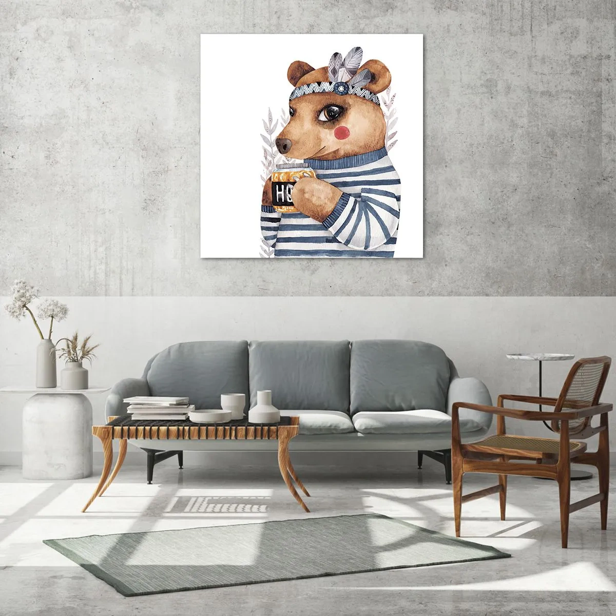 Billede på glas - Søde bjørn - 70x70 cm