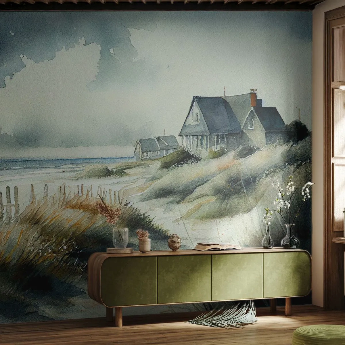 Fototapet Premium Canvas - Væk fra trængsel og travlhed - Hus, Strand, Hav - 100x70 cm