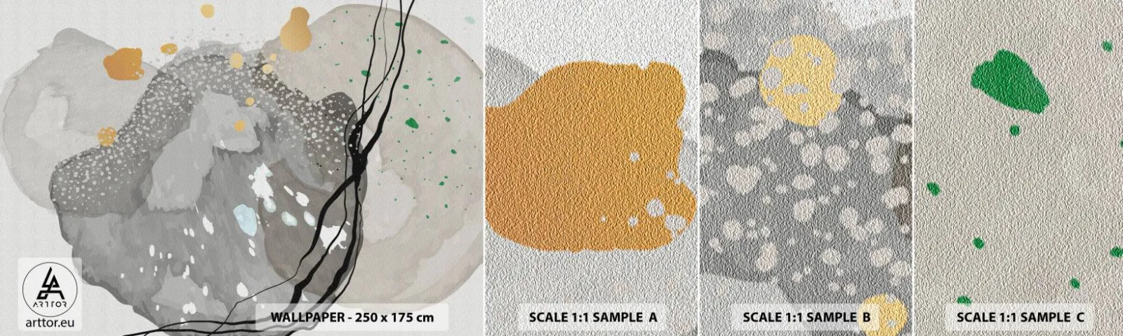 Fototapet Prøve Standard Eco - Organisk komposition - Abstraktion, Blots, Maling - 100x30 cm