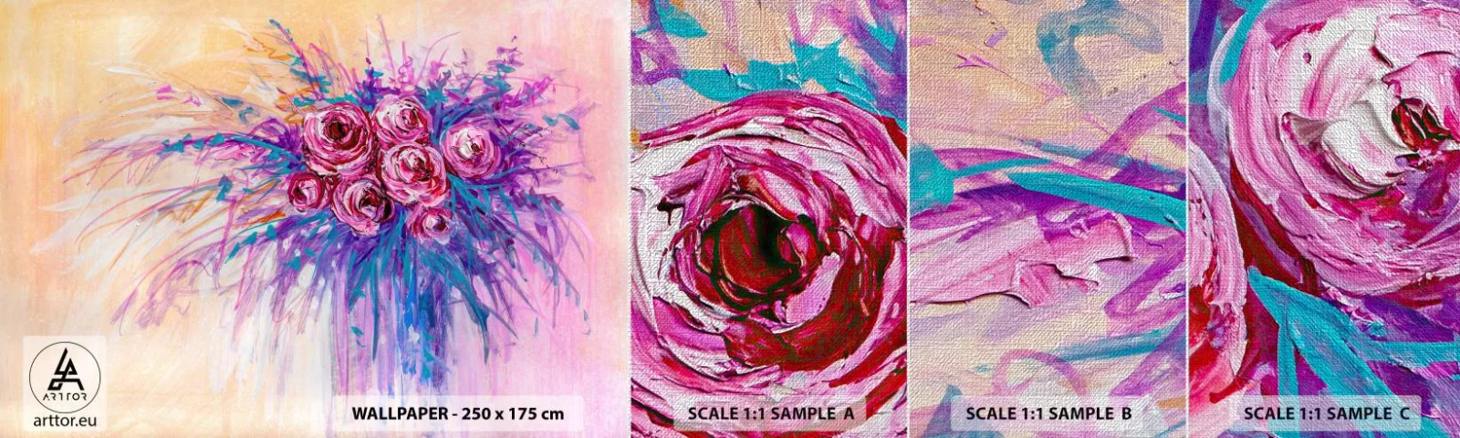 Prøve Fototapet Premium Canvas - Rose springvand - Blomster, Buket blomster, Rose - 100x30 cm