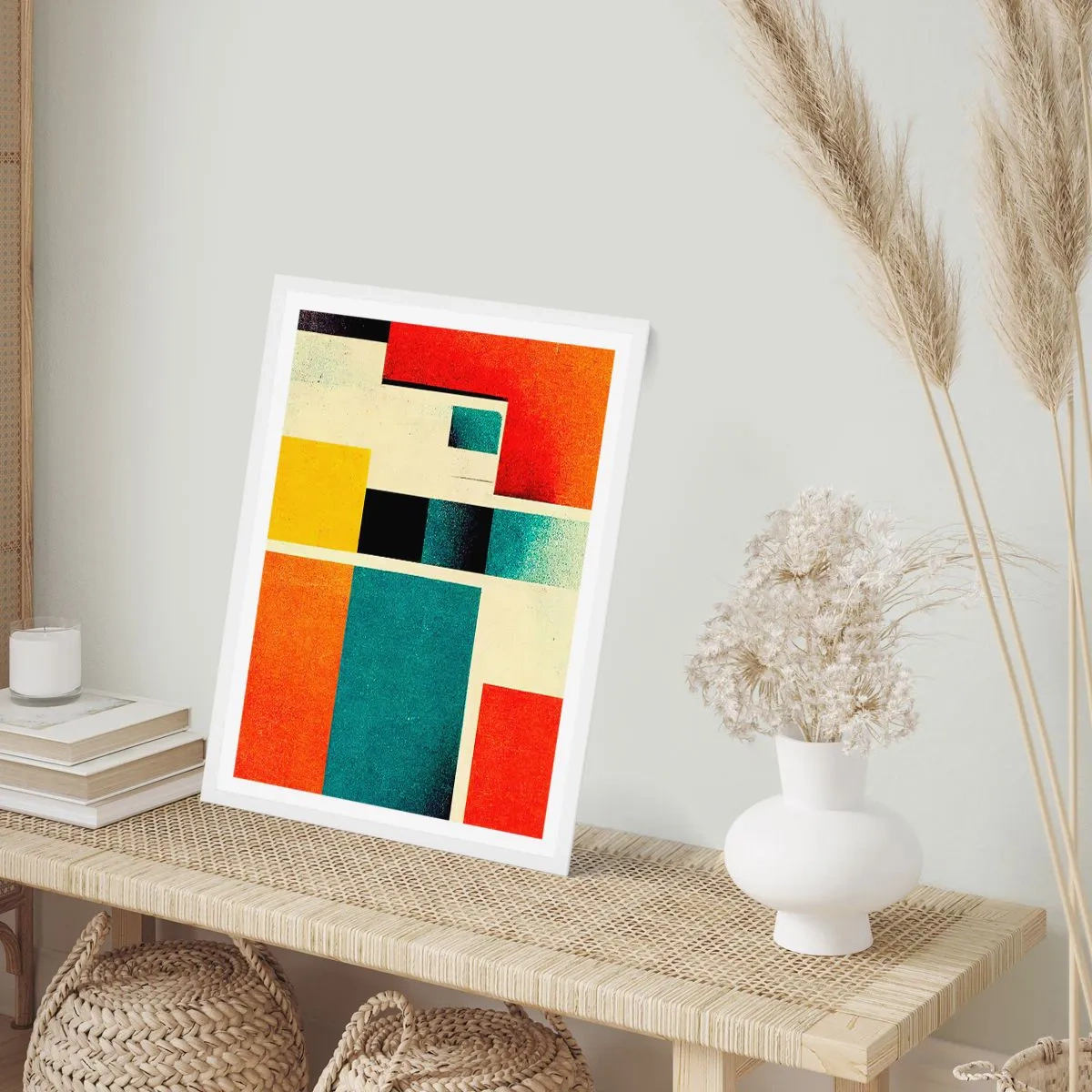 Plakat i hvid ramme - Geometrisk abstraktion - god energi - 40x50 cm