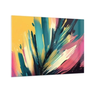 Billede på glas - Dynamiske penselstrøg i livlige farver - 70x50cm - Komposition - en eksplosion af glæde - Moderne vægdekoration til stue og soveværelse ARTTOR