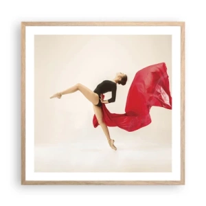 Plakat i ramme af lyst egetræ - Rød og sort - 60x60 cm