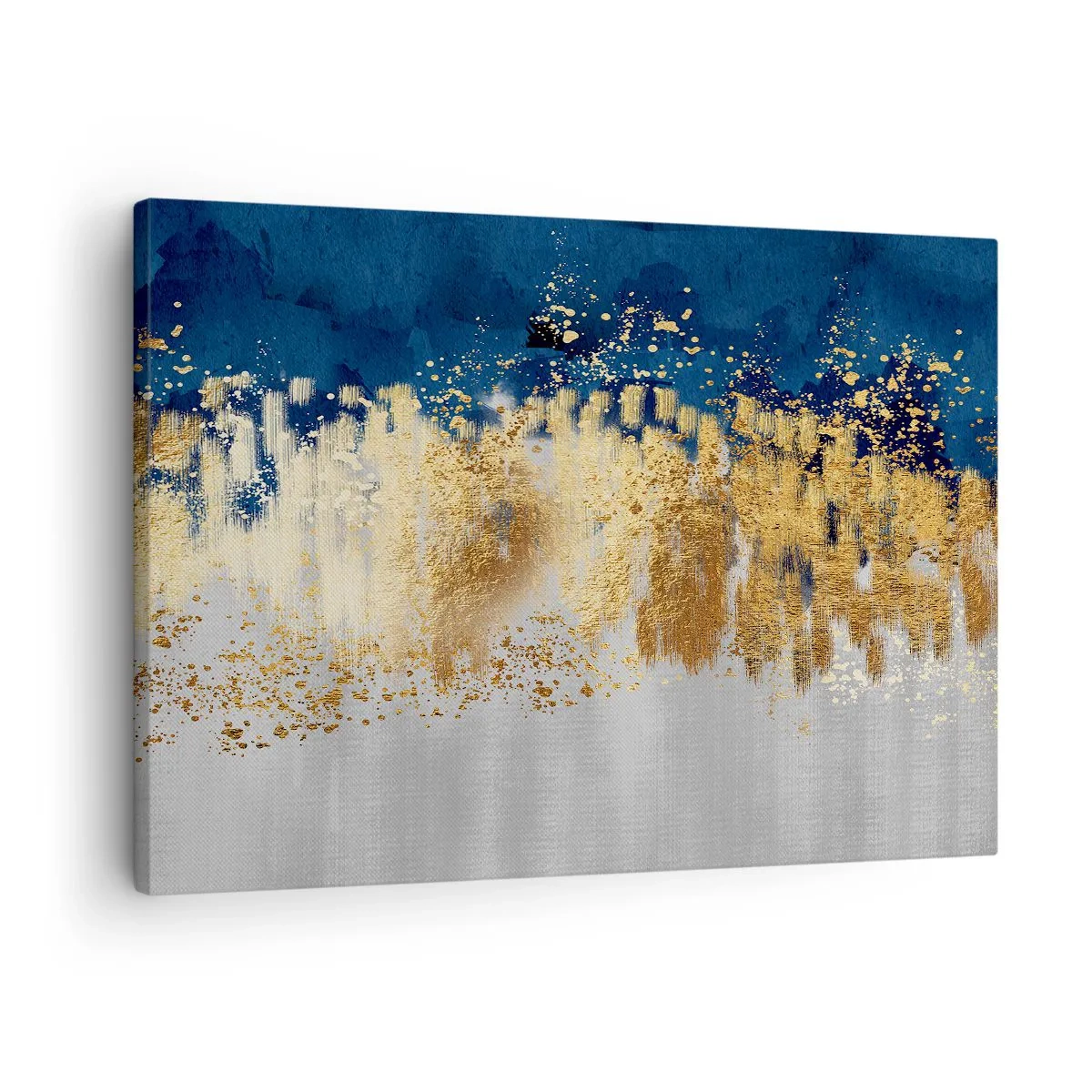 Lærredstryk - Billede på lærred - En abstrakt komposition i nuancer af guld og marineblå. - 70x50cm - Moderne komposition med gnist - Moderne vægdekoration til stue og soveværelse ARTTOR