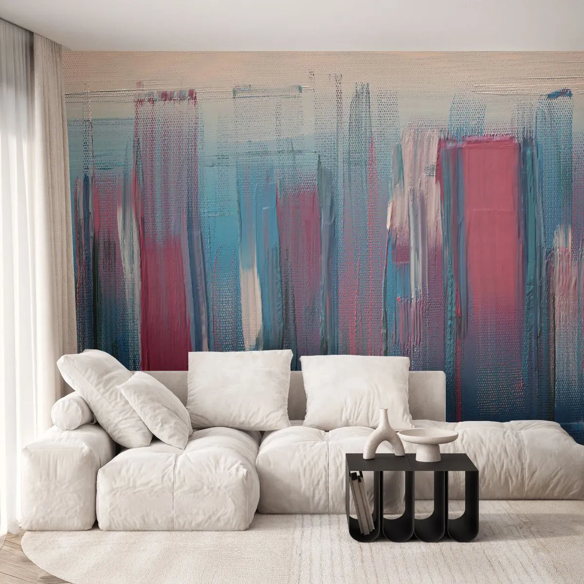 Fototapet Premium Canvas - Lodret komposition i blåt og rødt - Stykke, Abstraktion, Maling - 100x70 cm