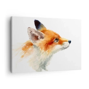 Lærredstryk - Billede på lærred - Rød ræv i akvarelstil på en hvid baggrund - 70x50cm - Man kan aldrig være for forsigtig - Moderne vægdekoration til stue og soveværelse ARTTOR