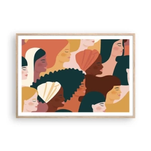 Plakat i ramme af lyst egetræ - Kun kvindelighed - 100x70 cm