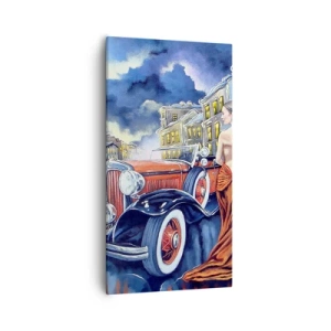 Lærredstryk - Billede på lærred - Nocturne i blå og koral - 55x100 cm