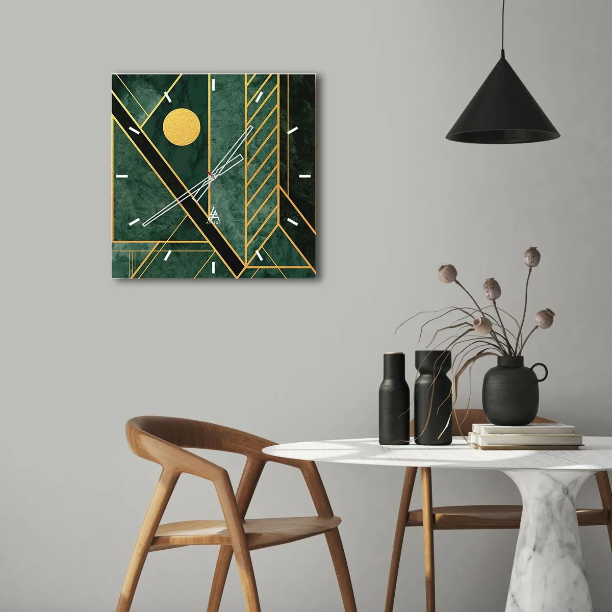 Vægur, Uret - Dynamikken i guld og azurblå - 40x40 cm