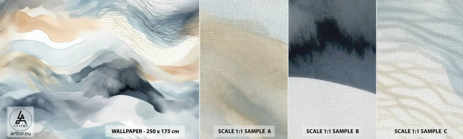 Prøve Fototapet Premium Canvas - Abstraktion af sne og tåge - Stykke, Akvarel, Minimalisme - 100x30 cm